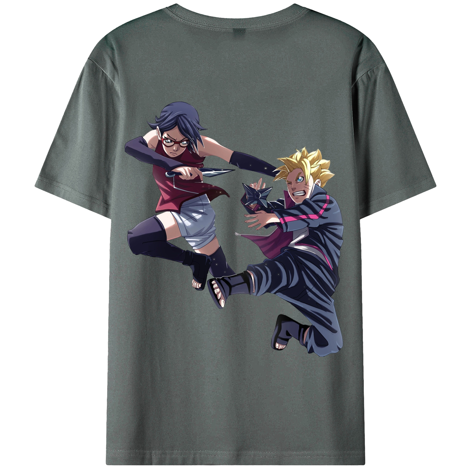 （画像用） NARUTO -ナルト- うちは サラダ Uchiha Sarada 綿100％ メンズ半袖Tシャツ（バックプリント） 通気性